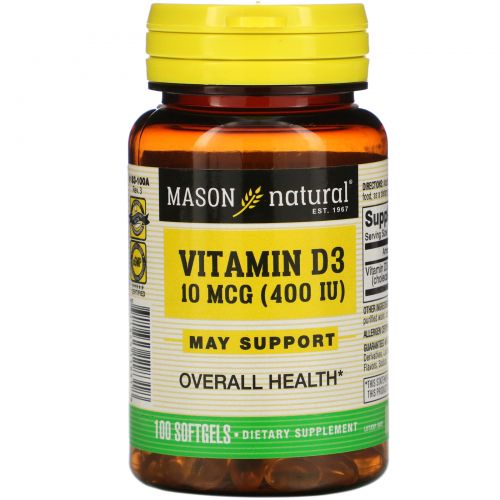 Mason Natural, Vitamin D3, 400 IU, 100 Softgels