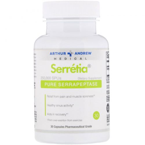 Arthur Andrew Medical, Serretia, чистая серрапептаза, 500 мг, 30 капсул