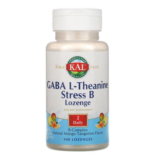 KAL, GABA L-Theanine Stress B Lozenge, Natural Mango Tangerine Flavor, 100 Lozenges
