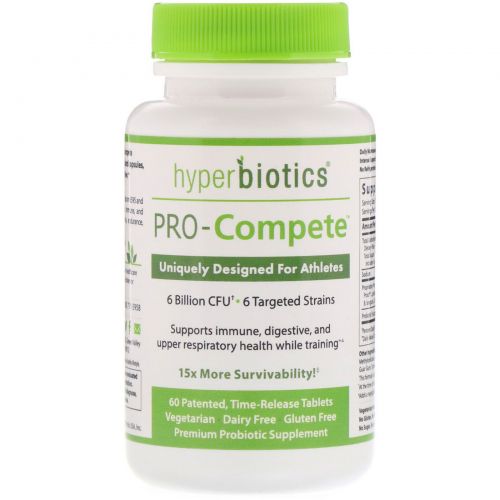 Hyperbiotics, PRO-Compete, Uniquely Designed for Athletes, 6 Billion CFU, 60 Time-Release Tablets