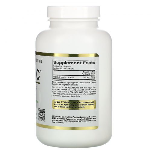 California Gold Nutrition, Витамин C, 500 мг, 240 растительных капсул