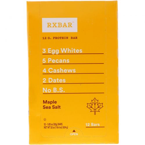 RXBAR, Protein Bars, Maple Sea Salt, 12 Bars, 1.83 oz (52 g) Each