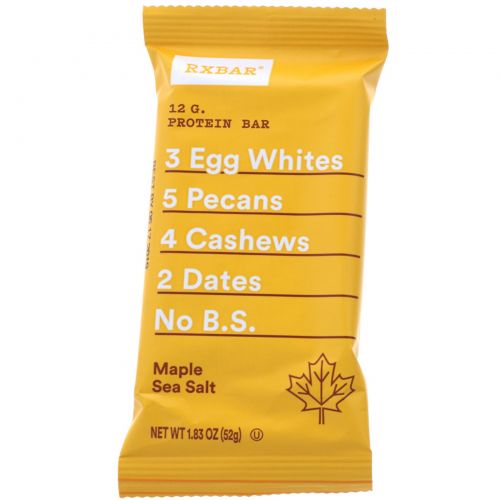 RXBAR, Protein Bars, Maple Sea Salt, 12 Bars, 1.83 oz (52 g) Each