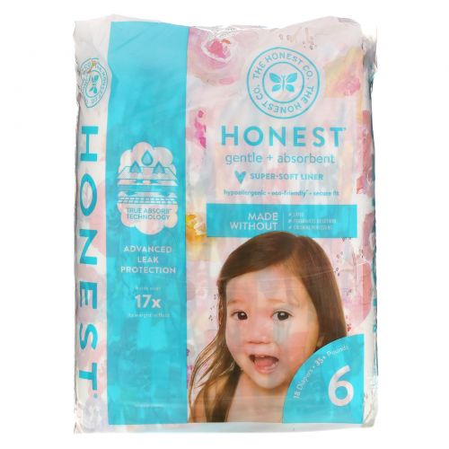 The Honest Company, Honest Diapers, Size 6, 35+ Pounds, Rose Blossom, 18 Diapers