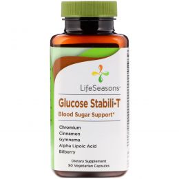 LifeSeasons, Glucose Stabili-T, контроль уровня сахара в крови, 90 вегетарианских капсул