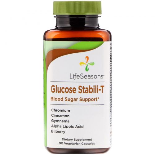 LifeSeasons, Glucose Stabili-T, контроль уровня сахара в крови, 90 вегетарианских капсул