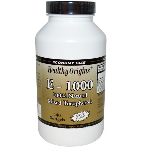 Healthy Origins, E-1000, 100% натуральные токоферолы, 240 капсул