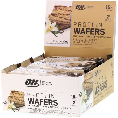 Optimum Nutrition, Protein Wafers, Vanilla Creme, 9 Packs, 1.42 oz (40 g) Each