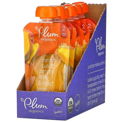 Plum Organics, Organic Baby Food, 6 Months & Up, Mango, Sweet Potato Apple & Millet, 6 Pouches,3.5 oz (99 g) Each