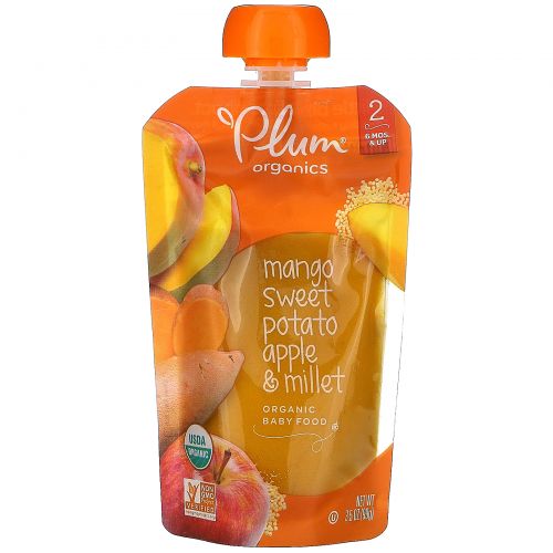 Plum Organics, Organic Baby Food, 6 Months & Up, Mango, Sweet Potato Apple & Millet, 6 Pouches,3.5 oz (99 g) Each