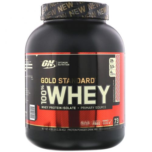 Optimum Nutrition, Gold Standard, 100% Whey, Strawberries & Cream, 4.98 lb (2.26 kg)