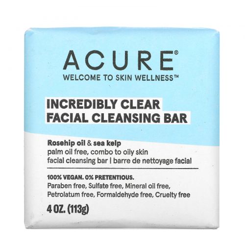 Acure, Incredibly Clear, Facial Cleansing Bar, 4 oz (113 g)