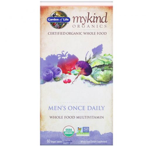 Garden of Life, MyKind Organics, для мужчин, раз в день, цельнопищевой мультивитамин, 60 веганских таблеток