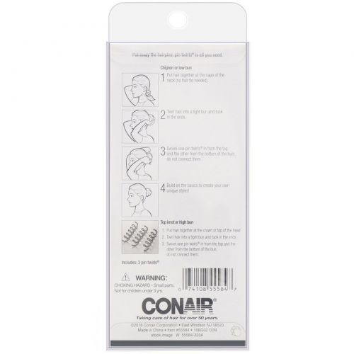 Conair, Металлические спиральные шпильки Pin Twirls, 3 шт.