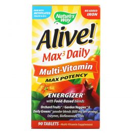 Nature's Way, Alive! Мультивитамины Max3 Daily без добавления железа, 90 таблеток