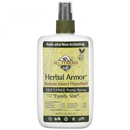 All Terrain, Herbal Armor, Натуральное средство от насекомых, без ДЭТА, спрей, 8,0 жидких унций (240 мл)