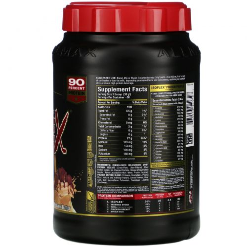 ALLMAX Nutrition, Isoflex, 100% Ultra-Pure Whey Protein Isolate (WPI Ion-Charged Particle Filtration), Chocolate Peanut Butter, 2 lbs (907 g)