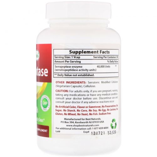 Best Naturals, Serrapeptase, 40000 SPUs, 90 VCAPS