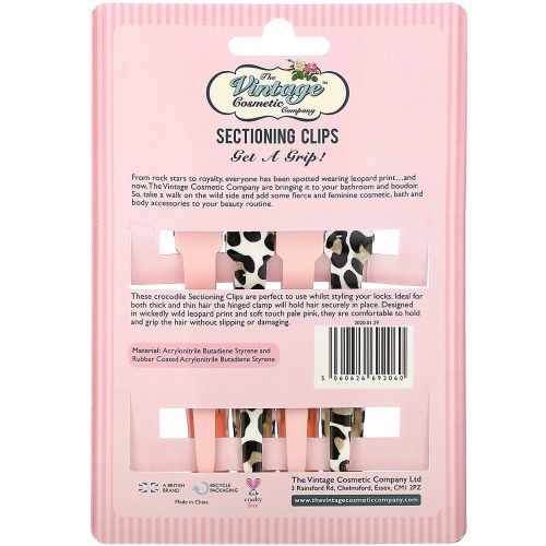 The Vintage Cosmetic Co., Sectioning Clips, Pink, 4 Clips