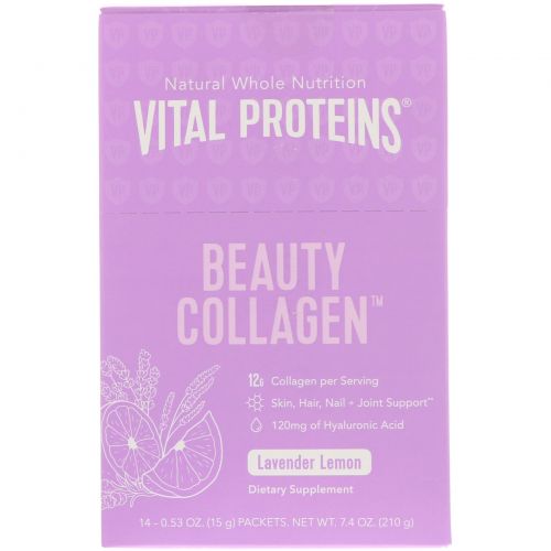 Vital Proteins, Beauty Collagen, Lavender Lemon, 14 Packets, 0.53 oz (15 g) Each