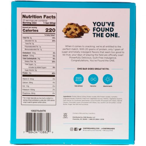 Oh Yeah!, One Bar, Chocolate Chip Cookie Dough Flavor, 12 Bars, 2.12 oz (60 g) Each