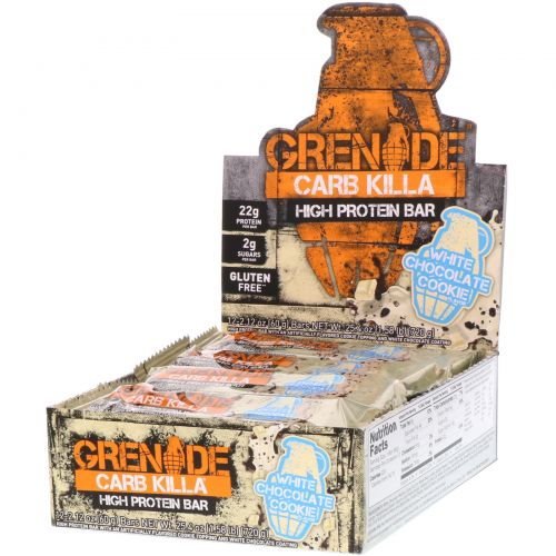 Grenade, Carb Killa, Протеиновые батончики со вкусом печенья с белым шоколадом, 12 Батончиков, по 2,12 унции (60 г) каждый
