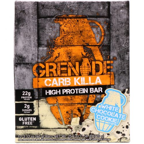 Grenade, Carb Killa, Протеиновые батончики со вкусом печенья с белым шоколадом, 12 Батончиков, по 2,12 унции (60 г) каждый