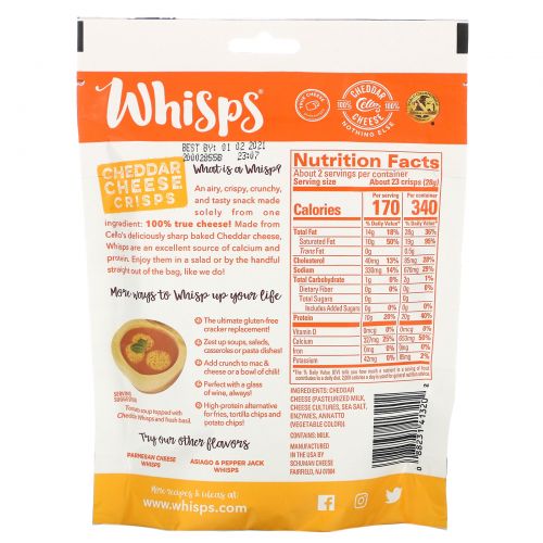 Whisps, Cheddar Cheese Crisps ,  2.12 oz (60 g)