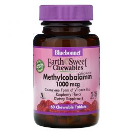 Bluebonnet Nutrition, EarthSweet, метилкобаламин, натуральный малиновый ароматизатор, 1000 мкг, 60 жевательных таблеток