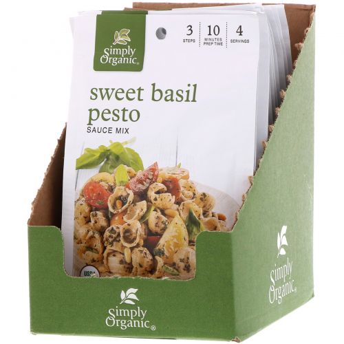 Simply Organic, Смесь для приготовления соуса Сладкий Базилик Песто 12 пакетиков, 0.53 унции (15 г) каждый