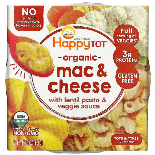 Happy Family Organics, Organics Happy Tot, «Любимые овощи в тарелке», макароны с сыром, 128 г