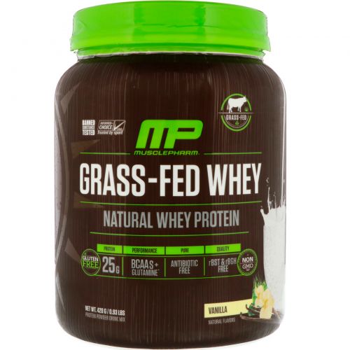 MusclePharm Natural, Grass-Fed Whey Protein, Vanilla, 0.93 lbs (420 g)