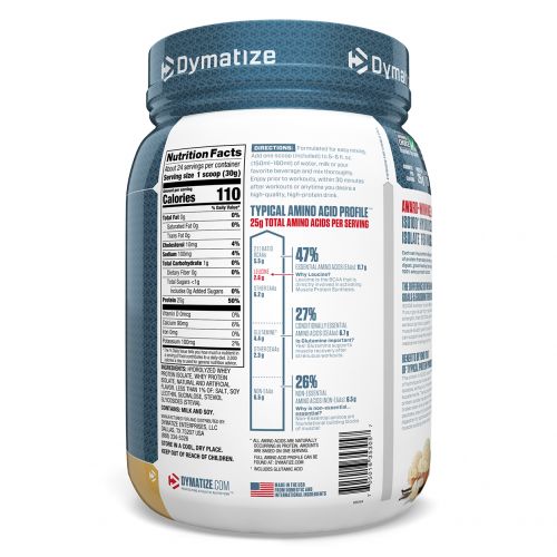 Dymatize Nutrition, ISO 100 Hydrolyzed 100% Whey Protein Isolate, Gourmet Vanilla, 25.6 oz (725 g)