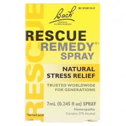 Bach, Оригинальные цветочные лекарства, Rescue Remedy, натуральный спрей для снятия стресса, 0,245 жидкой унции (7 мл)