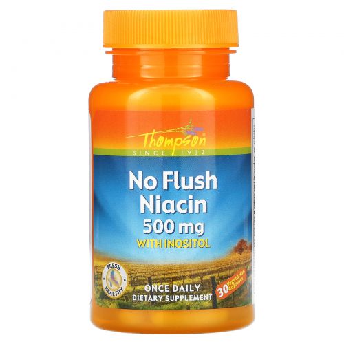 Thompson, Ниацин нелегкоусваиваемый, 500 мг, 30 вегетарианских капсул