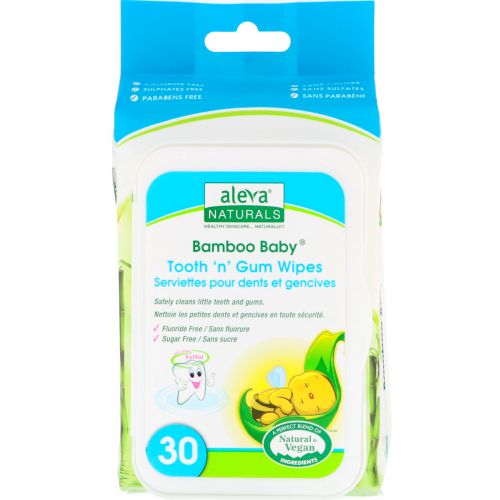 Aleva Naturals, Влажные салфетки Bamboo Baby для зубок и десен, 30 влажных салфеток, 5,9 x 7,9 дюймов (15 x 20 см)