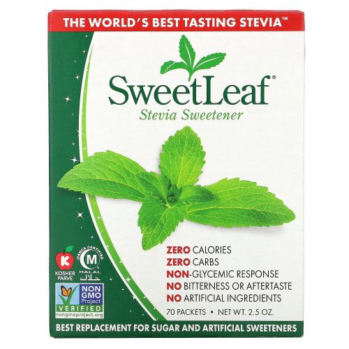 Wisdom Natural, SweetLeaf, природный заменитель сахара стевия, 70 пакетов