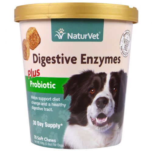 NaturVet, Digestive Enzymes, Plus Pre and Probiotic, 70 Soft Chews, 5.9 oz (168 g)