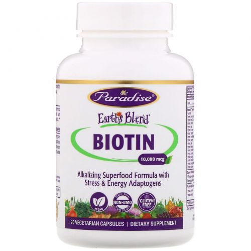 Paradise Herbs, Earth's Blend, Biotin, 10,000 mcg, 90 Vegetarian Capsules