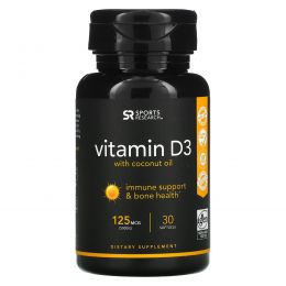 Sports Research, Vitamin D3 with Coconut Oil, 5000 IU, 30 Softgels