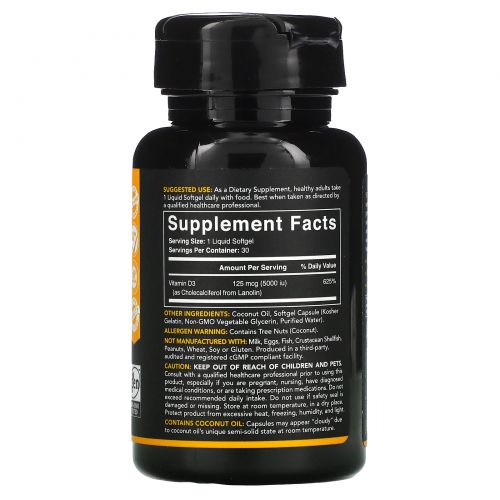 Sports Research, Vitamin D3 with Coconut Oil, 5000 IU, 30 Softgels