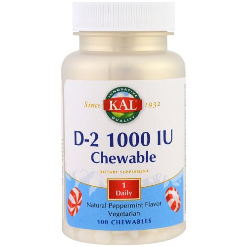 KAL, D2, Natural Peppermint Flavor, 1000 IU, 100 Chewables