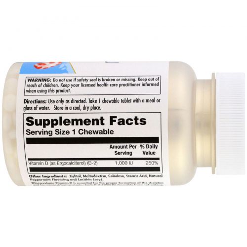 KAL, D2, Natural Peppermint Flavor, 1000 IU, 100 Chewables