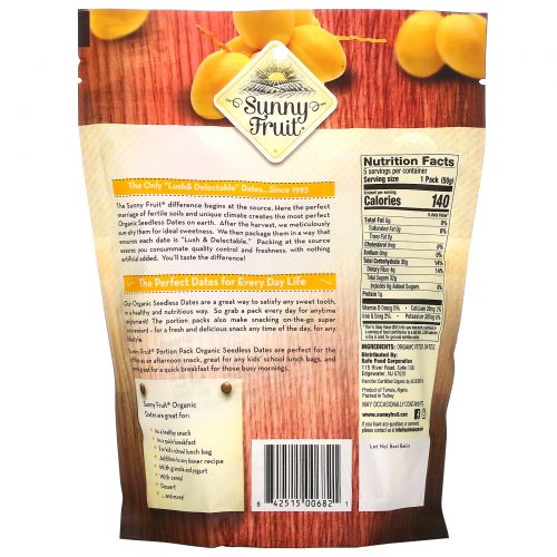 Sunny Fruit, Organic Pitted Dates, 5 Portion Packs, 1.76 oz ( 50 g) Each