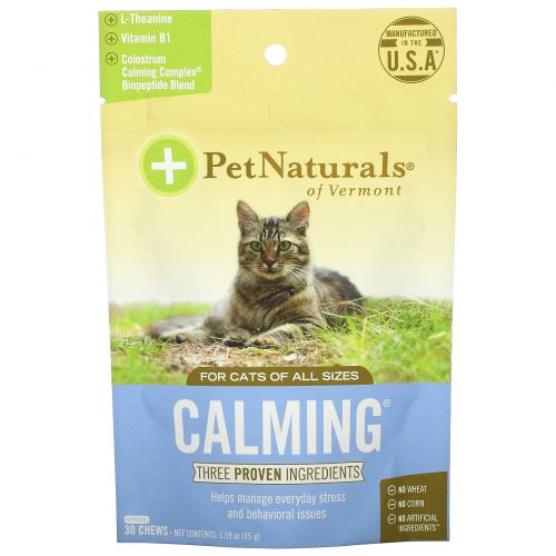 Pet Naturals of Vermont, Успокаивающее средство для кошек, 30 жевательных таблеток, 1,59 унции (45 г)