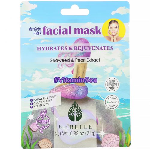 Biobelle, Botanic Fiber Facial Mask, Hydrates & Rejuvenates, #VitaminSea, 1 Sheet, 0.88 oz (25 g)