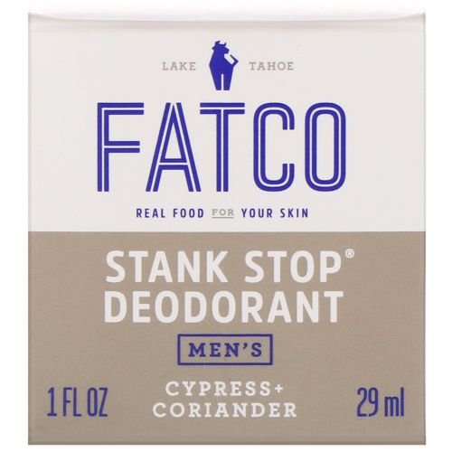 Fatco, Stank Stop Natural Deodorant, Men's, Cypress + Coriander, 1 fl oz (29 ml)