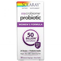 Solaray, Микробиомный пробиотик, Формула для женщин, 30 капсул с кишечнорастворимой оболочкой из ингредиентов растительного происхождения