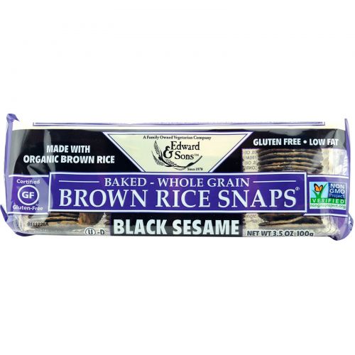 Edward & Sons, Хрустящие запеченые рисовые крекеры с черным кунжутом, 3.5 унций (100 г)