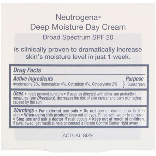 Neutrogena, Deep Moisture, Day Cream with Sunscreen, Broad Spectrum SPF 20, 2.25 oz (63 g)